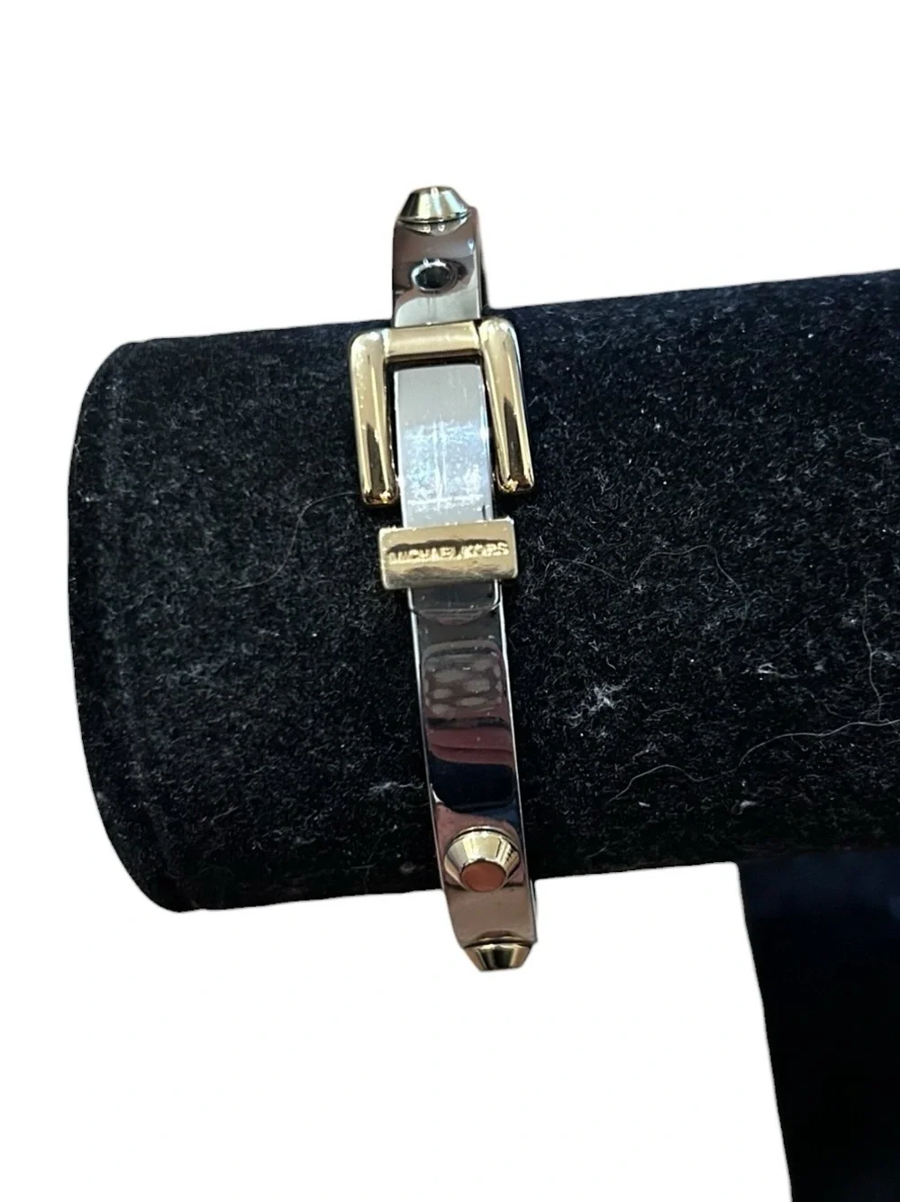Michael Kors Colby Two-Tone Buckle Hinged Bangle Bracelet Signed Studded 90s Y2K